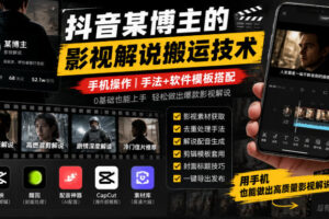 抖音某博主的影视解说搬运技术，手机操作，手法+软件模板搭配