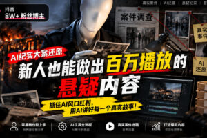 抖音8W粉丝博主的AI纪实大案还原教学，新人也能做出百W播放的悬疑内容，抓住AI风口红利，用AI讲好每一个真实故事（更新1014）