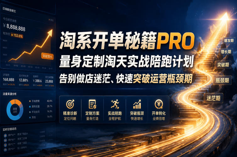 淘系开单秘籍PRO，量身定制淘天实战陪跑计划，告别做店迷茫、快速突破运营瓶颈期（更新261015）