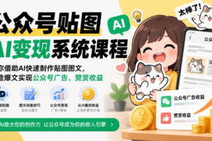 公众号贴图AI变现系统课程｜教你借助AI快速制作贴图图文，打造爆文实现公众号广告、赞赏收益