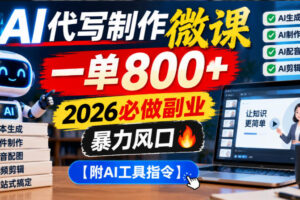 AI代写制作微课，一单800+，2026必做副业，暴力风口【附AI工具指令】【揭秘】