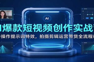 AI爆款短视频创作实战营：软件操作提示词特效，拍摄剪辑运营带货全流程教学