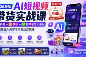 (21002期)2026新版AI短视频带货实战课-更新10月17:抖音+快手+视频号三大平台,系统掌握AI内容与电商运营玩法