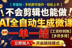 （21011期）AI做微课赚钱，一单300~800，当天结算附渠道，老师需求大，小白可做，