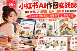 小红书AI作图实战课程，覆盖条漫、古诗词图、绘本、启蒙书全品类创作，手把手教你找赛道、做爆款笔记、落地变现（更新1017）