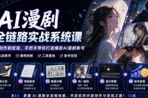 AI漫剧全链路实战系统课｜原创小说、智能剧本、精准分镜、统一画风、成片剪辑、账号变现实操教学（更新1018）
