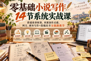 零基础小说写作14节系统实战课，搭建故事框架，积累创作灵感，网文、剧本写作+投稿出书全链路教学